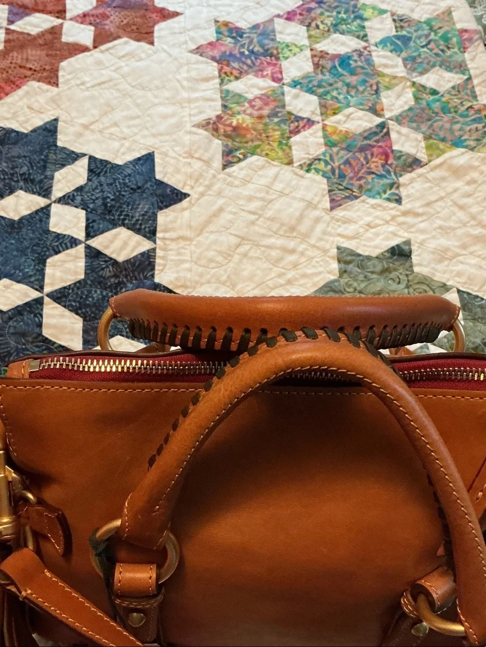 Dooney & Bourke Chestnut Leather Satchel with Gold Hardware